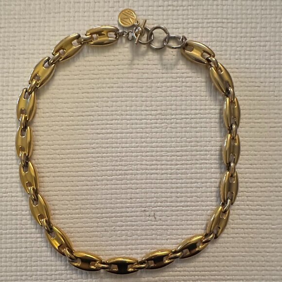 1990s Signed Anne Klen Gold Tone Mariner Link Necklace - Picture 1 of 6